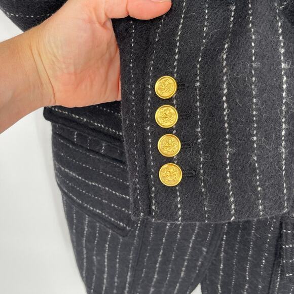 Smythe Birkin Pinstripe Virgin Wool Fitted Cutaway Blazer Jacket In Black size 6 - Picture 8 of 11